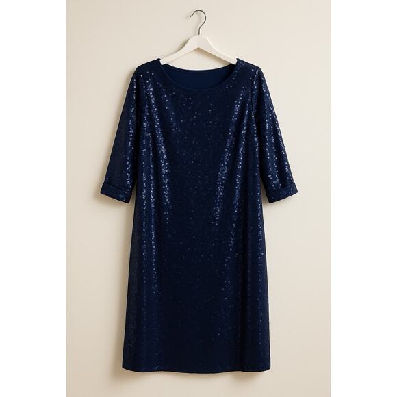 LANE BRYANT Women’s 16 Navy Blue Sequin Party Dress 3/4 Sleeve Cocktail Holiday - Picture 1 of 10